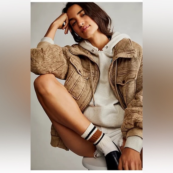 Free People Luna Cozy Bomber Jacket Oversized Zip Front Drawstring Detail XS - Picture 3 of 16